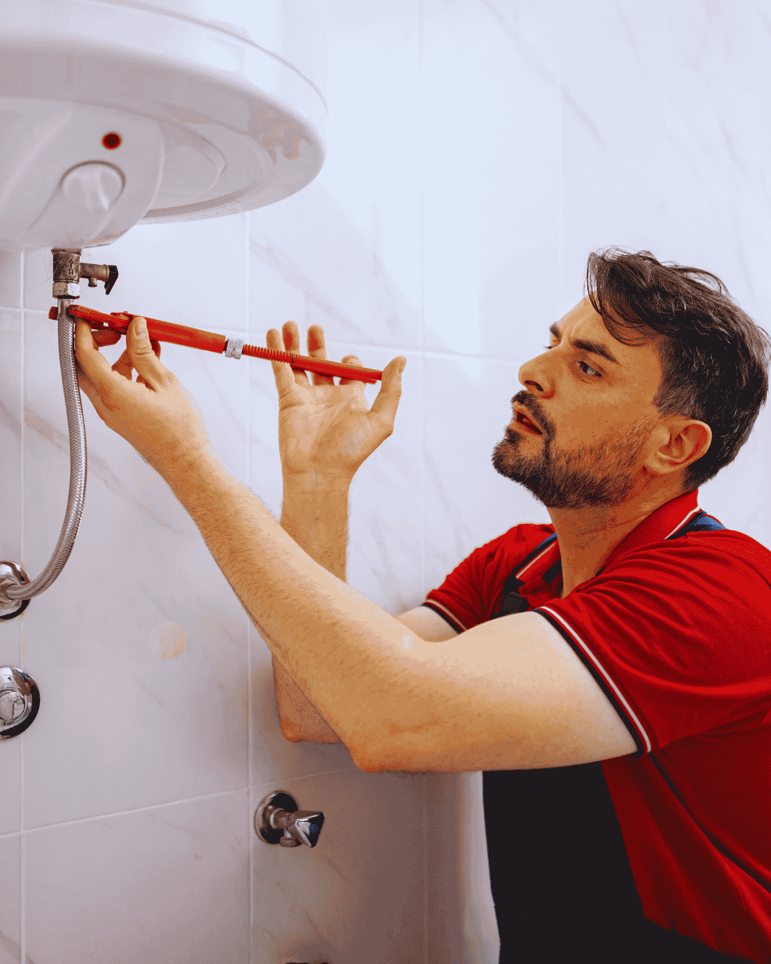 Licensed plumber in Lantana FL replacing a sink drain and P-trap assembly