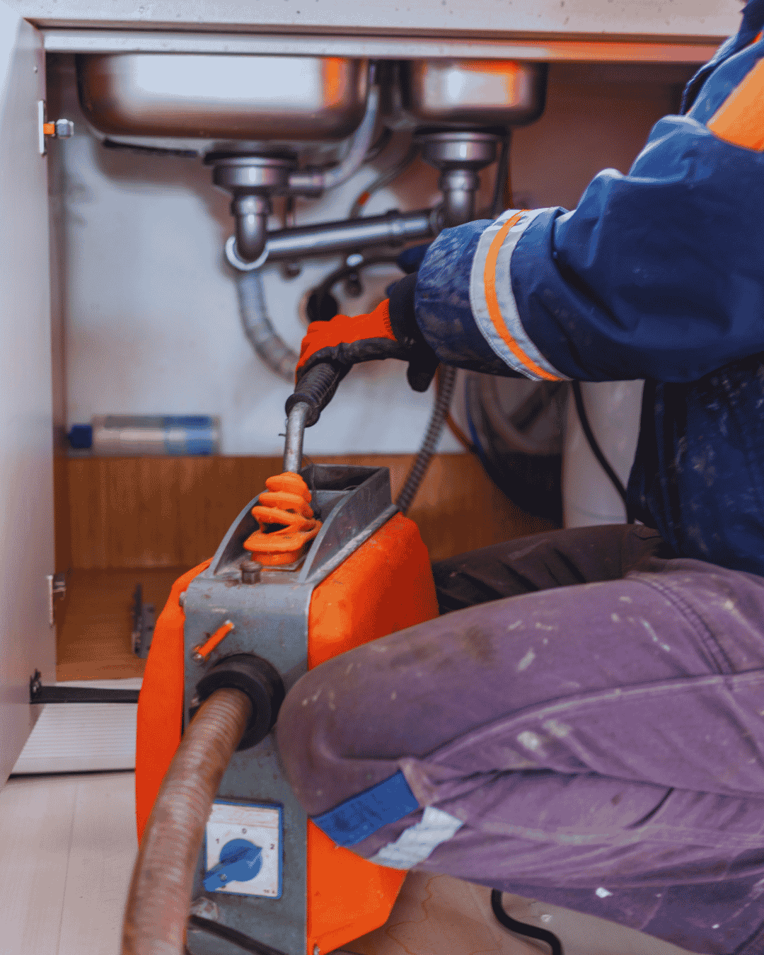 Plumber servicing a residential water heater tank in Boynton Beach, Florida